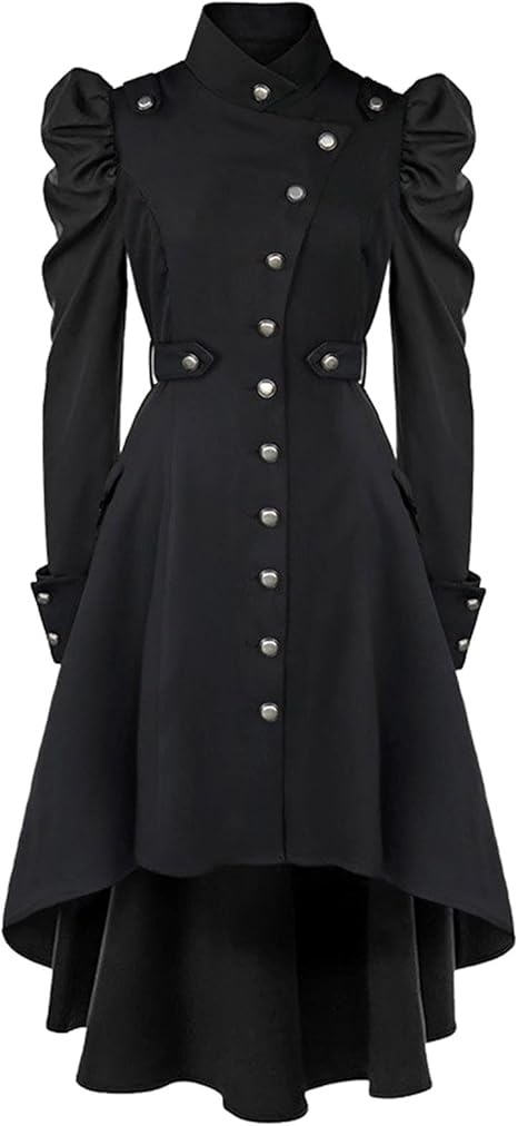 Womens Vintage Steampunk Long Coat Gothic Overcoat Ladies Retro