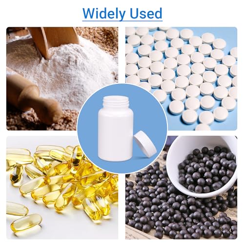 Image of White Pill Bottle, Empty Medicine Bottles with Screw Caps for Pills Capsules Vitamins, Food Grade Plastic Medicine Containers with Labels for Travel (3.4oz /100ml, 4 Pcs)
