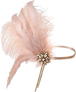 LIOOBO 年代風羽毛ヘッドバンド レディースフラッパーヘッドピース ビンテージアクセサリー パーティー 舞踏会用耐久カチューシャ