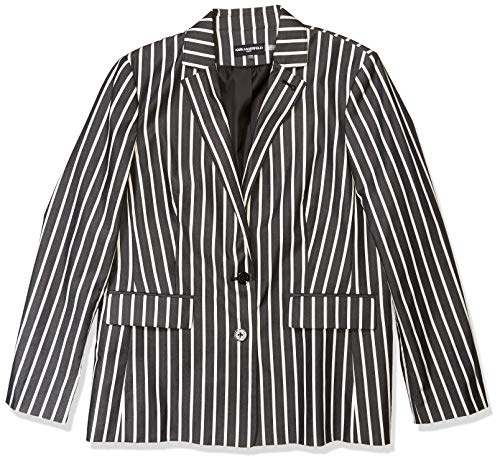 Karl Lagerfeld Paris Women's Striped Notch Collar Jacket, Black/White, 8