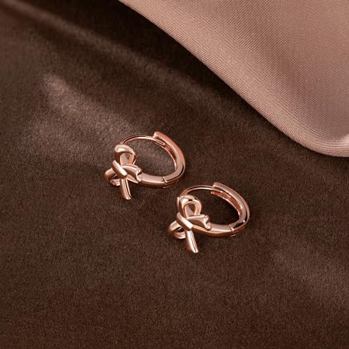 Image of Reffeer Solid 925 Sterling Silver Small Bow Hoop Earrings Huggie for Women Teens Bowknot Huggie Earrings