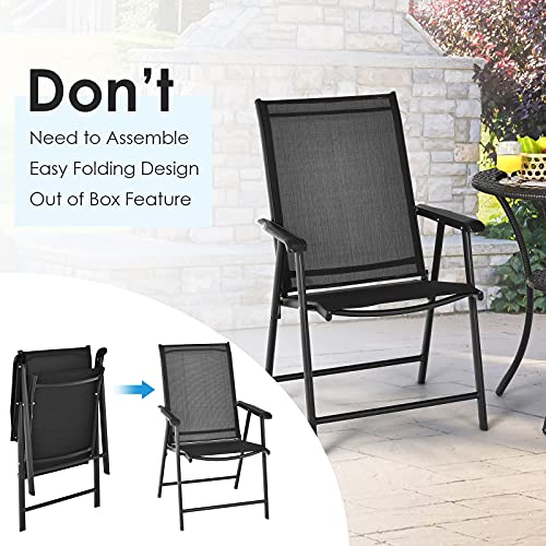 Image of Giantex Set of 4 Patio Folding Chairs, Outdoor Chairs with Armrest, Portable Dining Chairs for Porch Camping Pool Beach Deck Lawn Garden, 4-Pack Patio Chairs, Metal Frame, Black