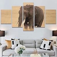 SIGNWIN 5 Panel Canvas Wall Art Modern Art Animals Dramatic Giraffe Lion Multicolor Photography Southwest for Home Decorations Ready to Hang - 60