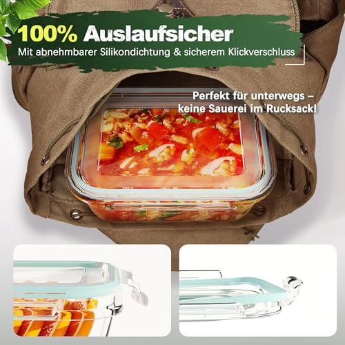 HAUSVIVO Glasbehälter mit Deckel 4er Set | Borosilikatglas Frischhaltedosen Luftdicht & Auslaufsicher | Vorratsdosen für Kühlschrank, Gefrierschrank & Mikrowelle | 1040ml, 640ml, 370ml, 180ml