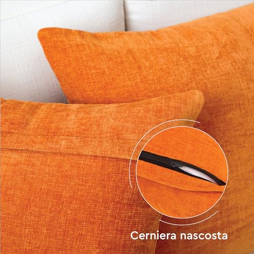 Image of Encasa XO Thick Chenille Throw Pillow Covers Set of 2 | Orange - (12 inchx20 inch) (30x50 cm) | Decorative Accent Square Throw Pillow Cases for Couch, Home Decor, Sofa