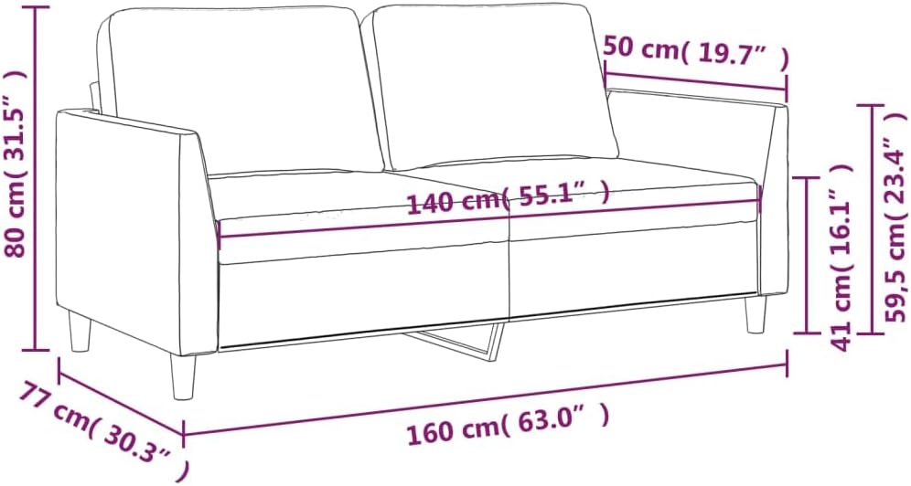 2-Seater Sofa Black Faux Leather Living Room Furniture