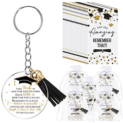 Chunful 24 Set Graduation Gift Keychain Class of 2026 Graduation Tassel Keychain Inspirational Cards College Graduate(Black)