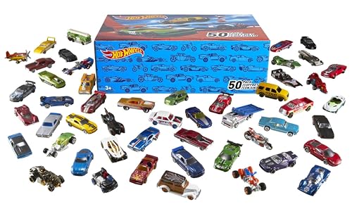 Hot Wheels Coffret 50 véhicules, Jouet pour Enfant de Petites Voitures Miniatures (Modèle aléatoire), V6697