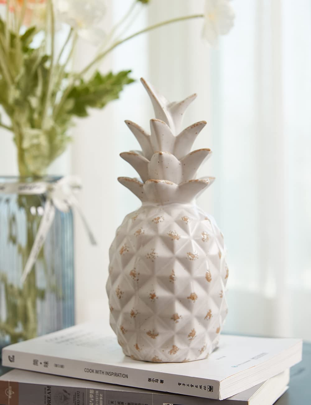 HAUCOZE Estatua de Piña Escultura Moderna Decoración Arte Interior Adorno Figura Hogar Regalo para Salón Oficinas Comedor Cerámica 23cm