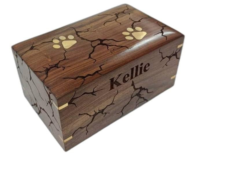 Rosewood Pet Urn for Dog Ashes - Personalized Crack Design Wooden Urn for Ashes - Memorial Keepsake Funeral Cremation Urn Box - Crack Lichtenberg Figure