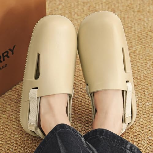 Men's Covered-Toe Slide Sandals - Thick Sole Beach to Worksite Shoes, Black/Khaki US 7-12 (EU 40-45)3