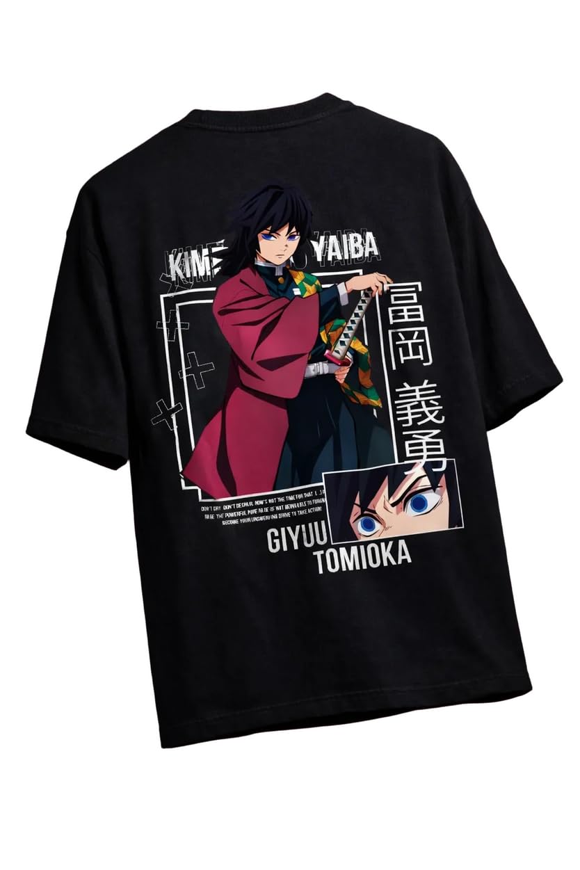 teeyatra Oversized T-Shirt for Men | Anime Oversized T-Shirt | Round Neck 240 GSM Anime Black Tee | Perfect for Everyday Use - Black Tee-picture-16