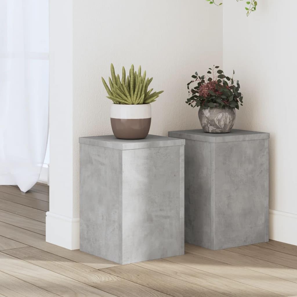 Support pour plantes en bois gris béton pour décorer le salon