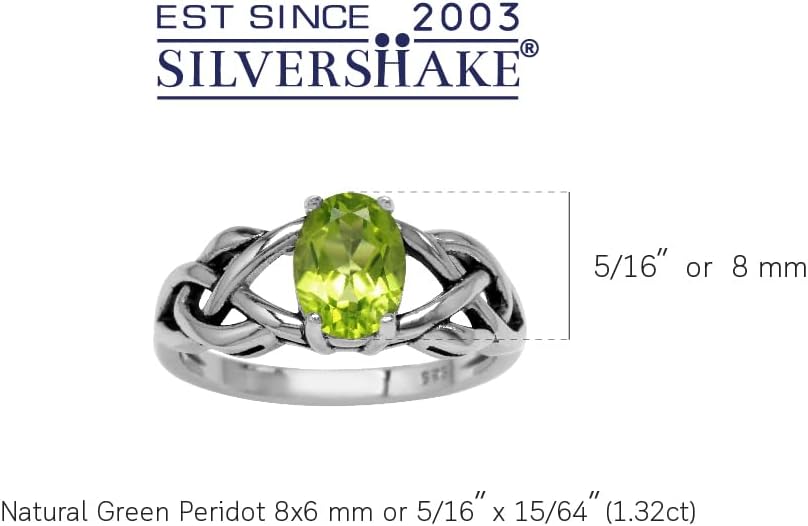 Silvershake 1.32ct. 8X6mm Natural Oval Shape Peridot 925 Sterling Silver Celtic Knot Solitaire Ring Size 11