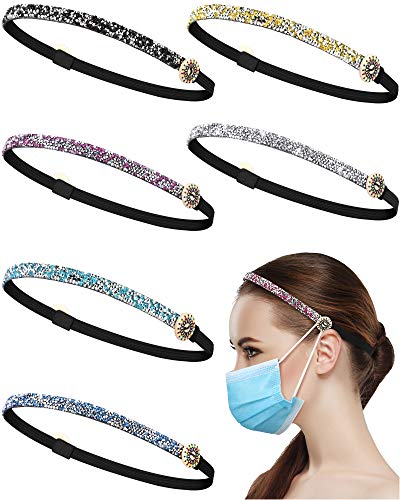 Waydress 6 Pieces Headbands with Buttons, Skinny Glitter Headband Non-slip Elastic Hair Band Button Headband Ear Protection Holder for Sports Yoga Workout (Vintage Pattern)