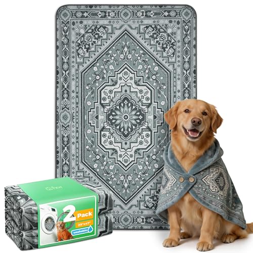Image of FXW Washable Pee Pads for Dogs, Puppy Pads with Super Absorbent, Specifically Designed for 48inch Cages, 29 inch x 47 inch Rectangle, Boho Grey, 2 Packs