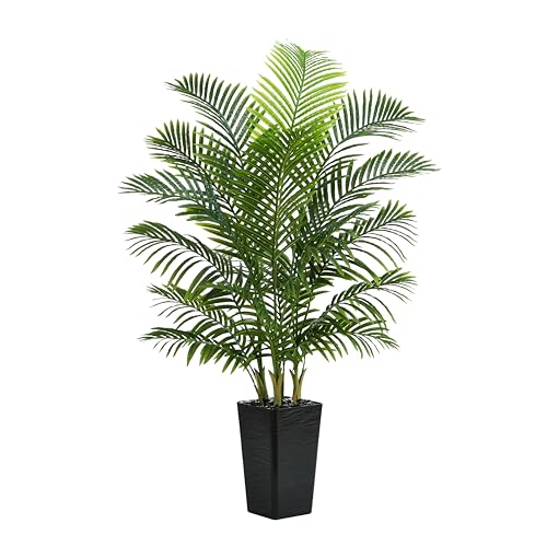 Image of Artificial Palm Tree:5FT Tall Fake Areca Palm Plant (Black Planter)