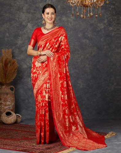 Image of Women's Banarasi Saree Pure Kanjivaram Silk Saree Soft Design Wear Pattu Sarees Cotton With Blouse Piece Kanchipuram for Wedding new ladies sadi