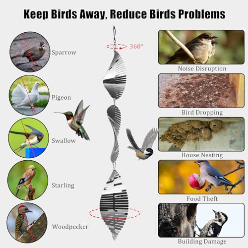 Image of Stainless Steel Bird Deterrents for Outside,3D Wind Spinners Outdoor Decor,12 Discs Reflective Bird Scare Discs 4 Set Bird Reflectors to Keep Woodpecker Pigeon Away from House Window Patio Yard Porch