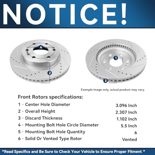 Image of Detroit Axle - Front Brake Kit for GMC Chevy Silverado Sierra 1500 Suburban | Tahoe Yukon Cadillac Escalade ESV, Drilled and Slotted Disc Brake Rotors Ceramic Brake Pads Replacement 13.50 inch inch Rotor