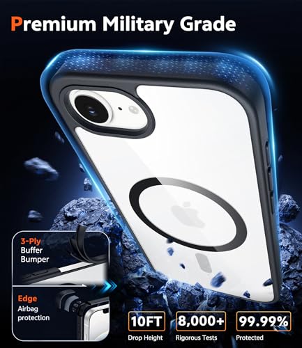 Image of FNTCASE for iPhone 16e Case Clear: Magnetic Rugged Protection | Military Grade Slim Anti Yellowing Cell Phone Cases | Shockproof Scratch-Resistant Transparent Cover (Black)