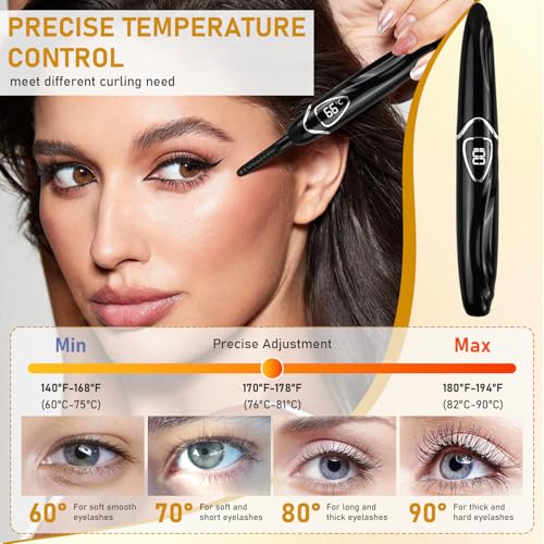 Focenat Wimpernzange Beheizbar, Beheizbare Wimpernzange, Accurate Temperature Control Electric Eyelash Curler, Elektrische Wimpernzange USB-C Wiederaufladbare, Intelligent Power Off (Schwarz)