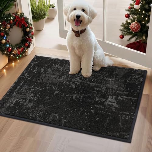 BEQHAUSE Dirt Trapper Door Mat 20" x 32", Non-Slip Doormats Washable Entryway Rugs, Stain Resistant Dog Door Mats Absorbent Welcome Floor Mat for Front Back Door, Mud Wet Shoes & Paws, Black
