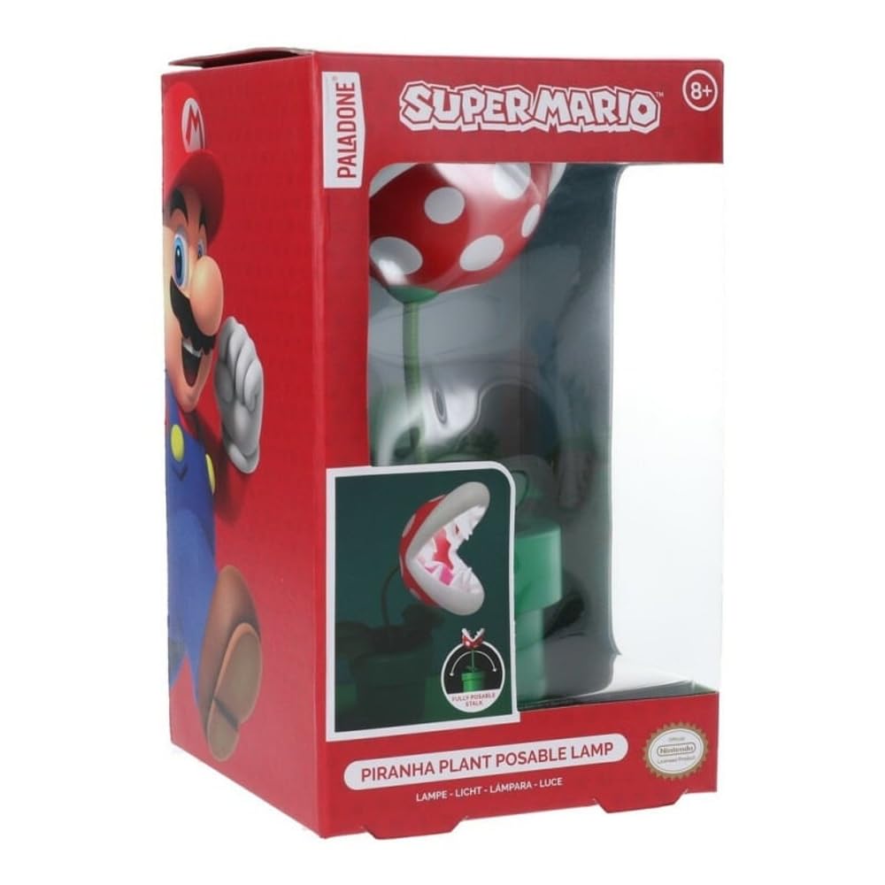 Super Mario Brothers Officially Licensed Mini Piranha Plant Posable Lamp, Gamers Room Decor and Gift for Boys and Girls, Movie Fans Collectible Night Light | Paladone