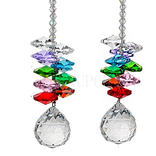 KUPOO Glass Crystal Ball Prism Rainbow Maker Chakra Hanging Suncatcher Window Sun Cacther for Gift Pack of 2??Rainbow Suncatcher (Glass Crystal Ball)