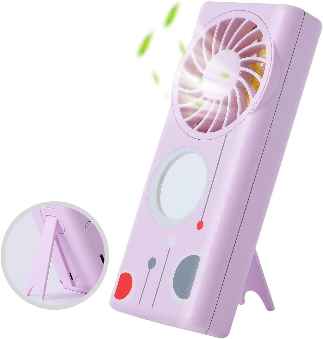 Handheld Mini 3-in-1 Makeup Mirror Fan — USB Rechargeable, LED Light Fragrance, Personal Portable Fan for Travel Concerts Lash Gifts for Women (Purple)
