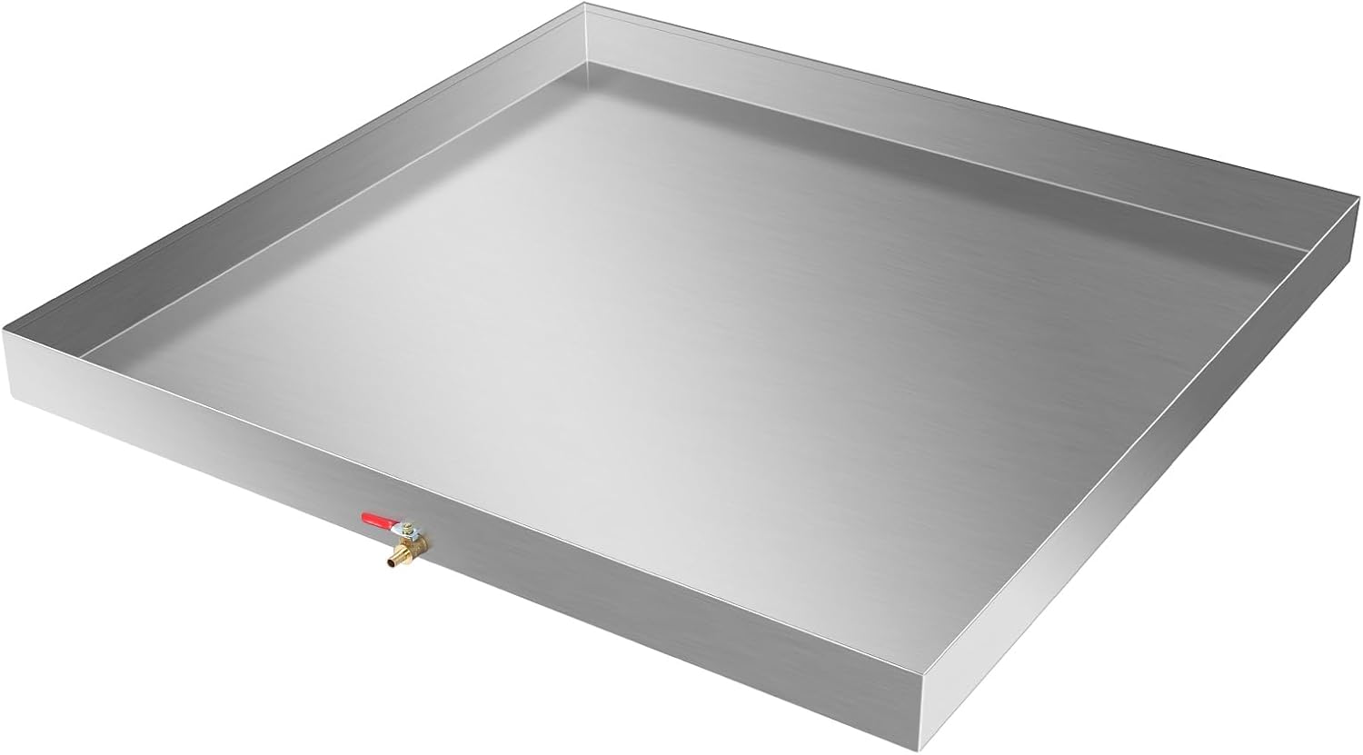 32 X 32 X 2.5 Inch Washing Machine Pan, Heavy Duty 304 Stainless Steel Washing Machine Drain Pan, 18GA Thickness Compact Washer Drip Tray with Drain Hole and Hose Adapter