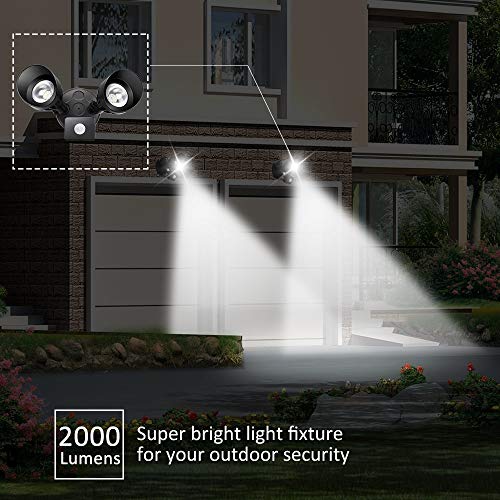 Ustellar 2 Pack Motion Sensor 2-Head LED Flood Light, 20W 2000lm Outdoor Security Light (200W Equivalent), IP65 Waterproof PIR Floodlight, Landscape Wall Lights for Yard Garage, 5000K Daylight White - Thumbnail 3