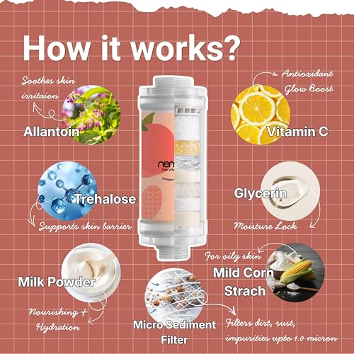 Image of NEMO Vitamin Shower Filter (Heart Peach) | Made in South Korea | Vitamin C + Glycerin Enriched | For Soft Skin & Smooth Hair | Advanced Chlorine & Rust Removal | De-stress with Aromatherapy