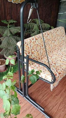 Image of Metal Three Seater Swing with Stand with Cushion (Black)