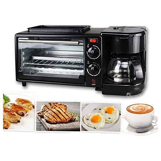 Maquina De Pan 1050 (W), Horno Multifuncion 9L, Con SartéN Antiadherente Y Cafetera, Con Hornear, Huevos Fritos, Calentar, Tostar, Desayunos A Domicilio, Con Interruptor Temporizador,Black