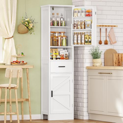 Image of TEENFON 67 inch H Tall Storage Cabinet with 2 Doors, Bathroom Storage Cabinet, Kitchen Pantry Cabinets for Living Room, Dining Room, Bathroom, White