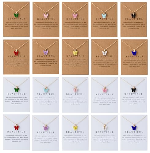 LOTSOF 20 Pcs Dainty Colorful Butterfly Pendant Necklace Set for Women Bohemian Acrylic Butterfly Chain Necklace Cute Jewelry Set Gift (Multiple Colors)