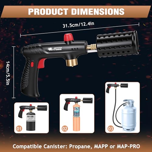Image of ARTFLAMM Powerful Propane Torch with Safety Lock, Cooking Blow Torch Gun with Adjustable Flame & Cooling vents Design, Kitchen Food Torch for Grill, Sous Vide, Charcoal Lighter (Tank Not Included)