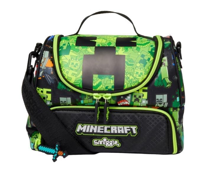 Double Decker Lunch Bag for Kids – Smiggle Kids Insulated Lunch Bag Large Tote for Boys, Girls, Toddler Teen, School Travel Bag with Adjustable Strap (Minecraft)-image-8