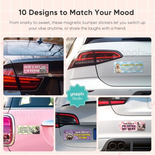 Image of Yoppix 10PCS Funny Cat Meme Car Bumper Magnets, Cute Animal Magnetic Bumper Decals for Adult Magnetic Car Stickers for Vehicles and Trucks