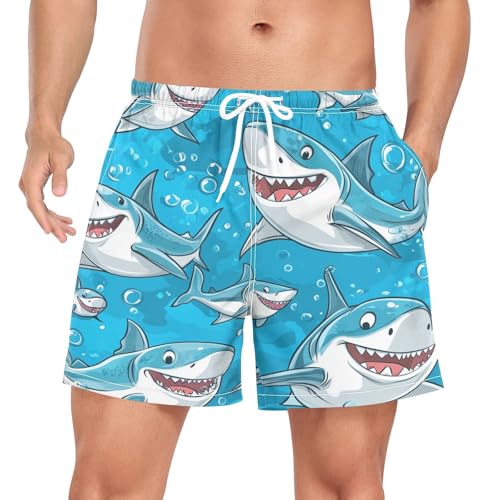 Lovely Sharks Men's Swim Trunks with Liner Quick Dry Beach Shorts Swimwear Bathing Suit S-XXL