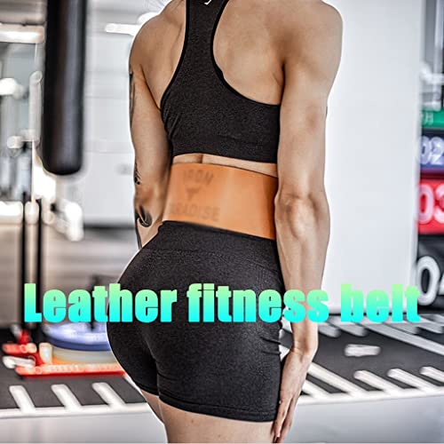 Fitness Belt,Leather Weight Lifting Belt, for Men Women Lumbar Back Support, Gym Powerlifting Training (Color : Brown, Size : 70-86CM) - Image 3