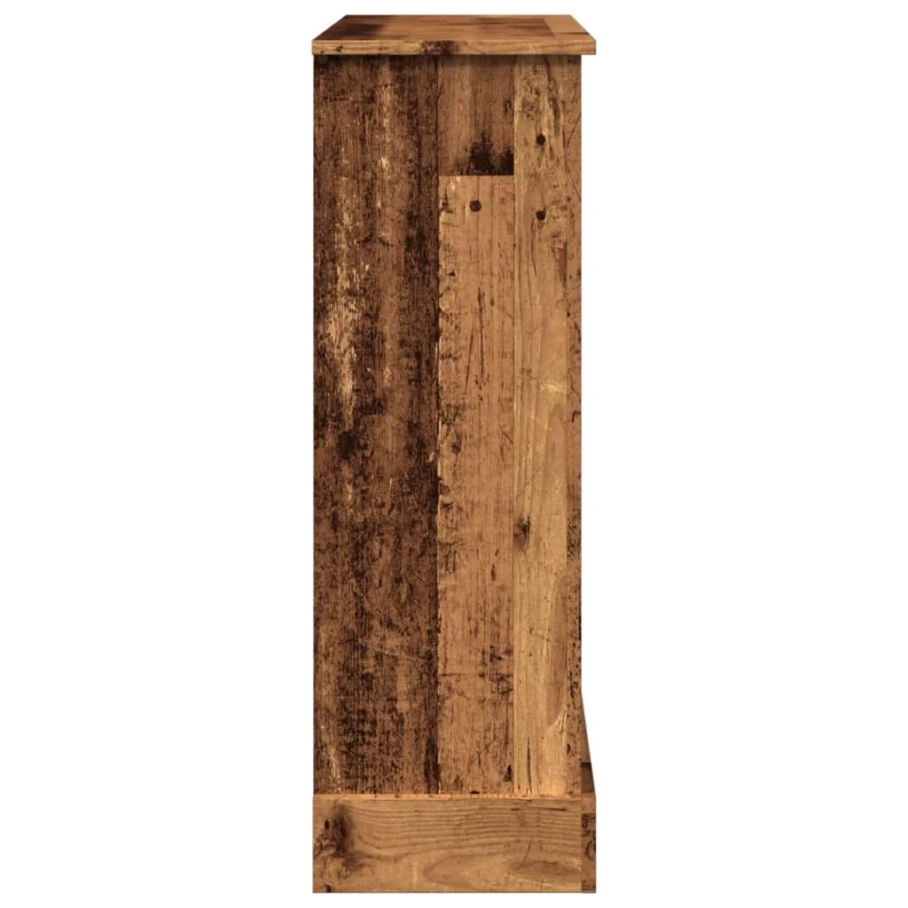 Cornice per Camino, Design Rustico con Ripiano Funzionale 90x30x90 cm in Truciolato Legno Antico, Cornice Esterna 84x28,5x78,5 cm e Interna 57x25,5x48,5 cm, Supporto per Fiamma LED per Soggiorno