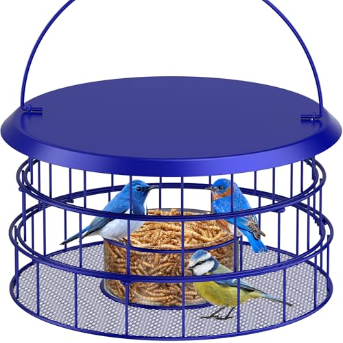 Hanging Bird Feeder, Metal Caged Squirrel Proof for Bluebird Feeders - Birdfeeder Hanging for Garden Yard Outside, Upgraded Metal Mesh, Blue