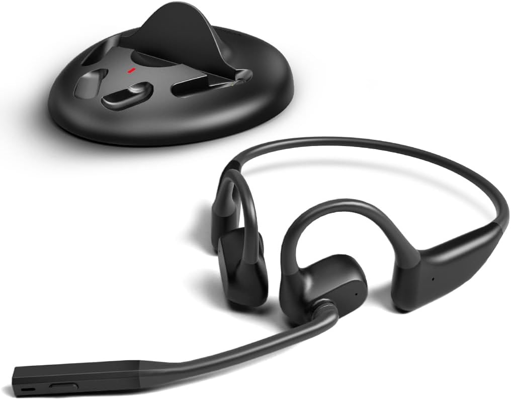 Avantalk Lingo N21 - Open-Ear Bluetooth Headset with Noise Cancelling Mic & Charging Dock – Bluetooth 5.3 Wireless Ear Hook Headphones for Clear Calls, Zoom, Office, Work, Computer, PC, Laptop