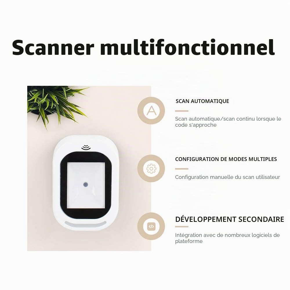Scanner de codes-barres filaire USB polyvalent Scanning de codes QR 1D et 2D Lecteur pour supermarchés/magasins