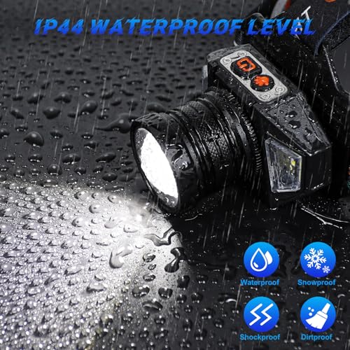 Linterna frontal potente LED con sensor y 9 modos de luz recargable ajustable a 90 grados 6