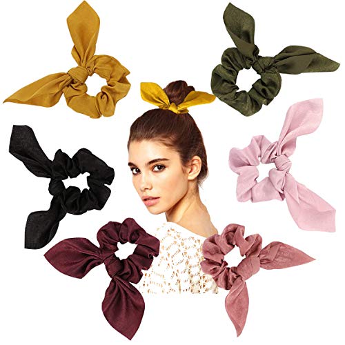Vicimory 6 Pack Hair Scrunchies Elastics Chiffon Hair ties Hair Bow Chiffon Ponytail Holder Bobbles Soft Elegant Bow Scrunchies for Women Hair Ties, 6 Colors Scrunchies