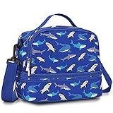 Lunch Bag for Boys, Insulated Lunch Box Cute Thermal Lunch Tote Bag with Dual Compartment and Removable Shoulder Strap,Blue Shark VONXURY