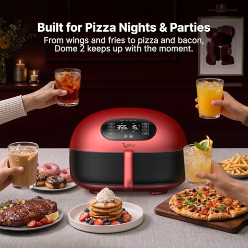 Image of Typhur Dome 2 Large AI Smart Air Fryer, 15-in-1 Dual Heating, Self-Cleaning | Top & bottom heating | PFAS-free ceramic basket | fits 12 inch pizza or steaks | whisper-quiet cooking | 120V